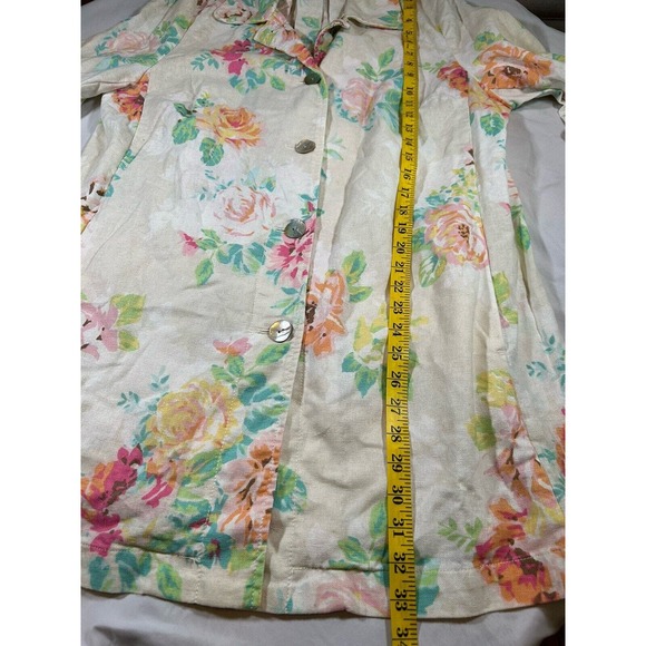 J Jill Women’s Floral Linen Blend Button Up Jacket Long Sleeve Size Large - Picture 10 of 11